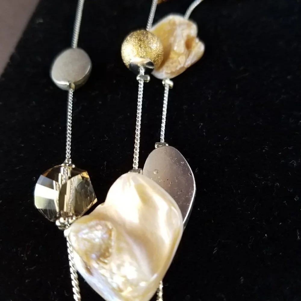 Madison Tyler Mother of Pearl Triple Strand Necklace Beige White 16” 20” plus 3”